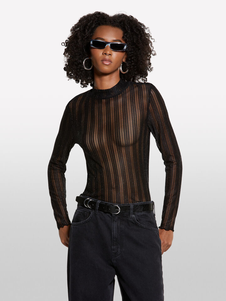 Μπλούζα διαφανής μαύρη - μπλουζάκια μακρυμάνικα γυναικεία - Μαυρο | Sisley image number 3